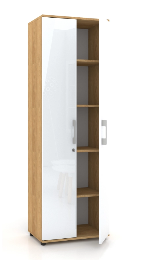Szafa biurowa G 60 2d HIKORA Naturalna 60 cm biała/połysk zamek
